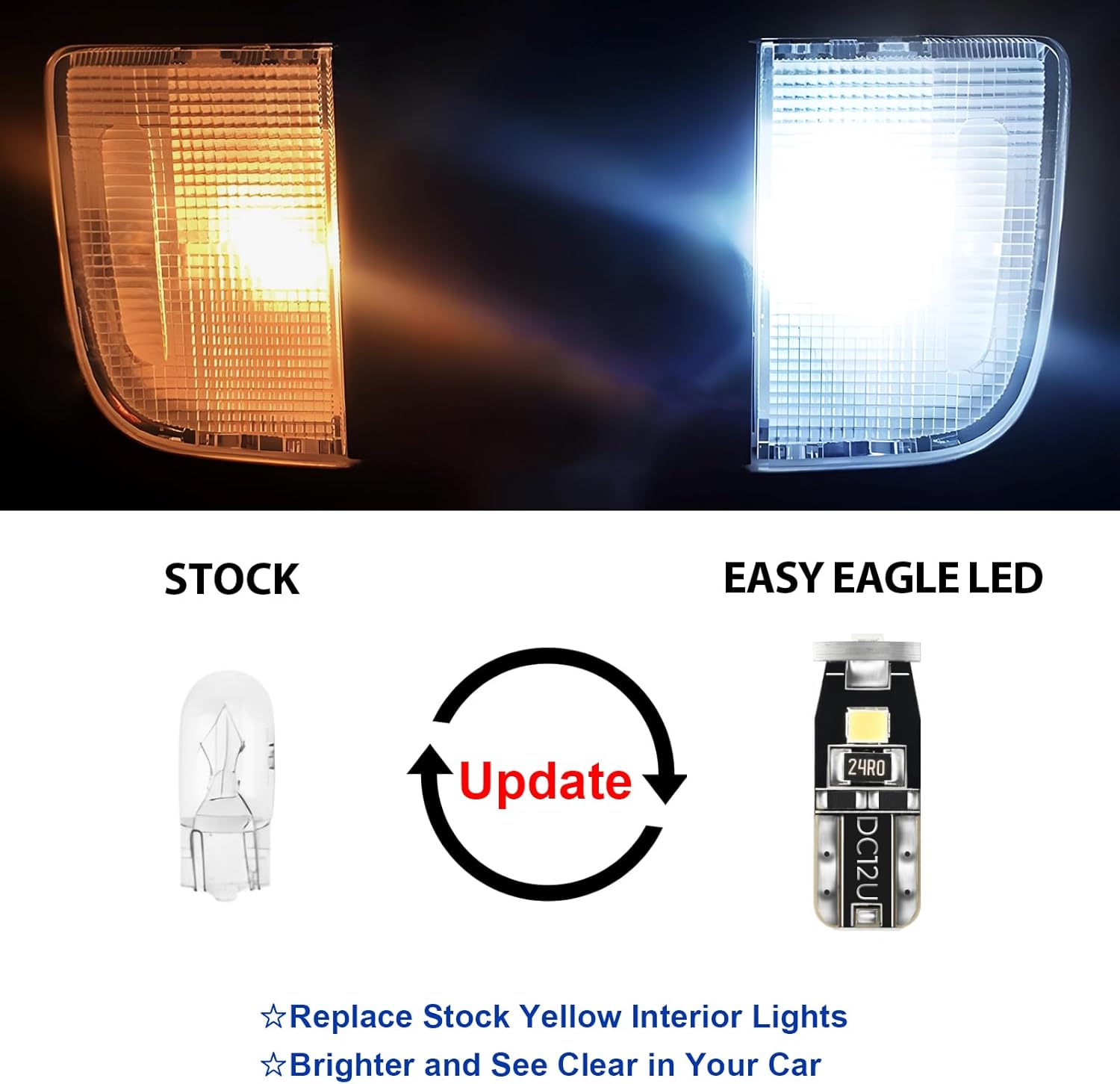 EASY EAGLE LED Interior Car Lights for Toyota-Corolla-2013-2022: 6 Piece Kit White LED Light Bulbs - Super Bright 6000K + Install Tool