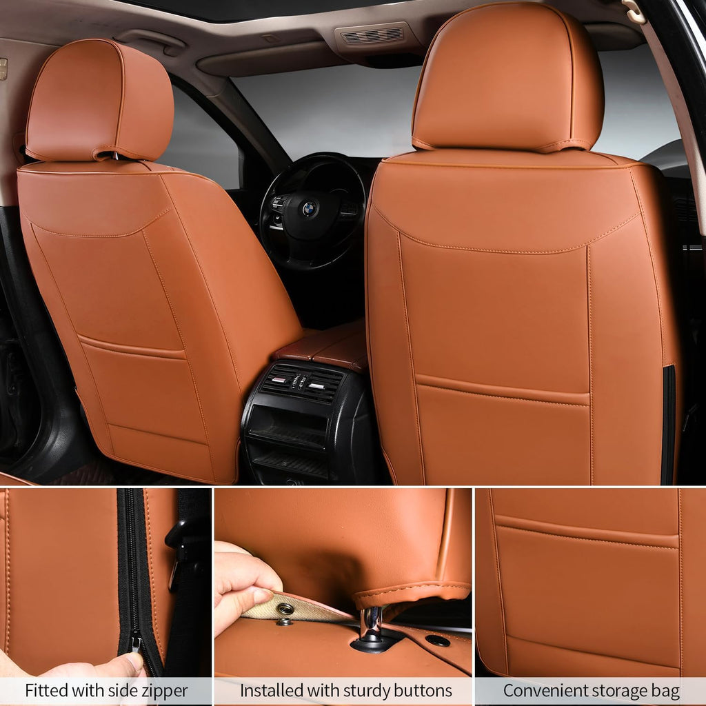 2 Packs Car Seat Covers Leather Car Seat Covers Universal Seat Covers for Car, SUV,Truck (Brown)