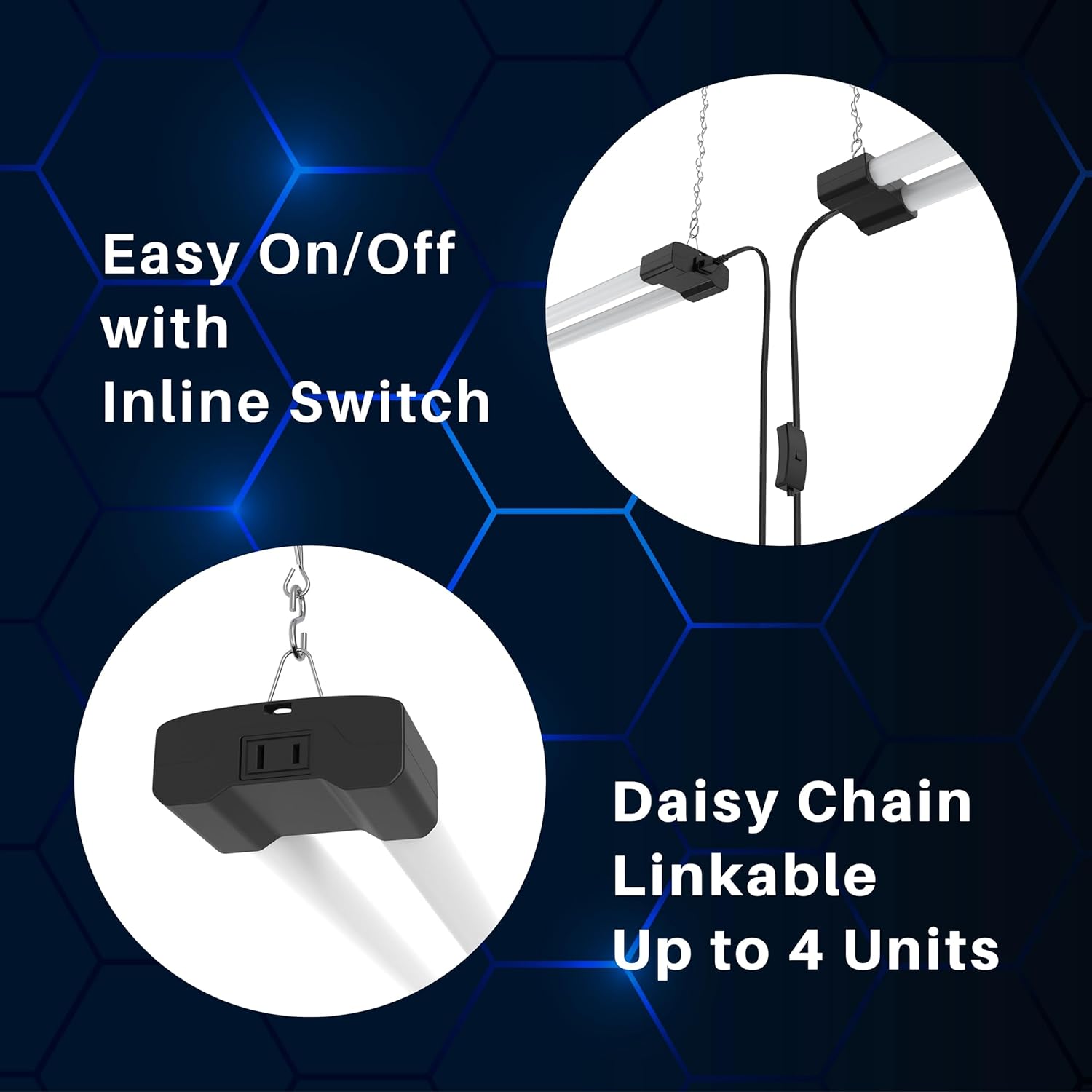 DYMOND 4 FT 40W LED Shop Light Fixture with Inline Switch, Hanging or Flush Mount, Bright Daylight 5000K for Garage Workshop Basement