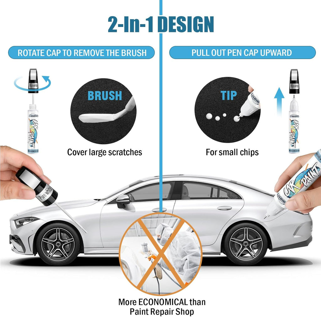 White Car Paint Touch Up, Car Paint Scratch Repair Pen, Color Accurate Automotive Paint Quick and Easy Fix Vehicles Chip Rim Scuff Repair