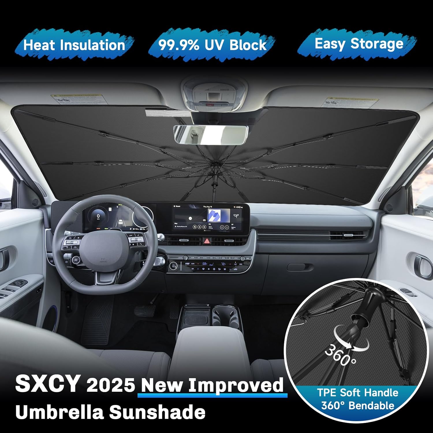 SXCY for 2022-2024 2025 Hyundai Ioniq 5 Windshield Umbrella Sunshade [Easier Foldable] 2023 2024 2025 Ioniq 5 Accessories Sunshade Umbrella for 2024 2025 Ioniq 5 Windshield Umbrella Sun Shade