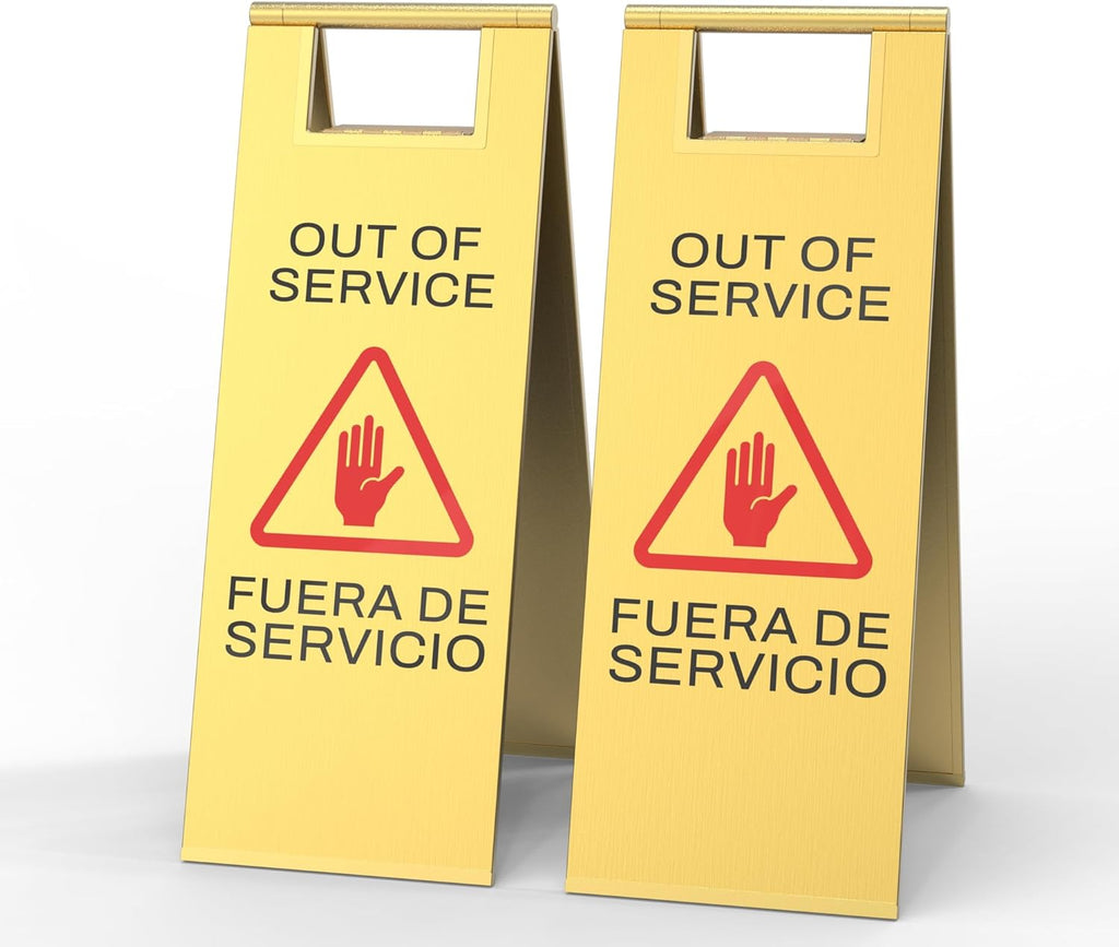 Stainless Steel Out of Service Sign Portable Foldable Sign 2-Pack (Gold)