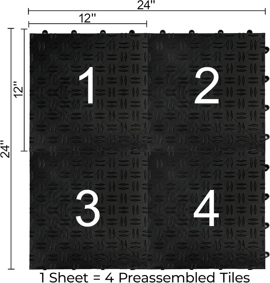 Big Floors GarageTrac Diamond, Interlocking Non-Slip Garage Flooring Tile, Durable, Modular, Heavy-Duty Copolymer, Easy Install (Black, 12 Pack of 12 x 12" Tiles)