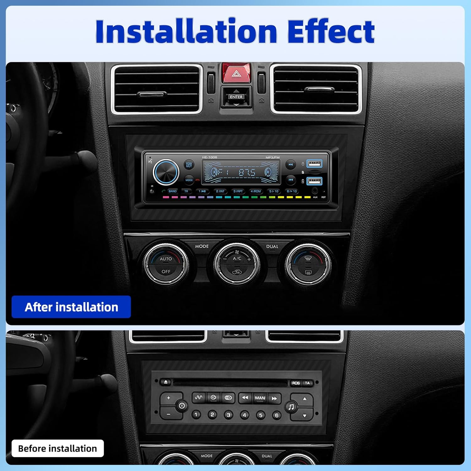 Single Din Bluetooth 5.0 Hands-Free Calling Car Stereo LCD Digital Display FM Radio MP3 Media Player USB/AUX/TF Card Input, USB Fast Charging