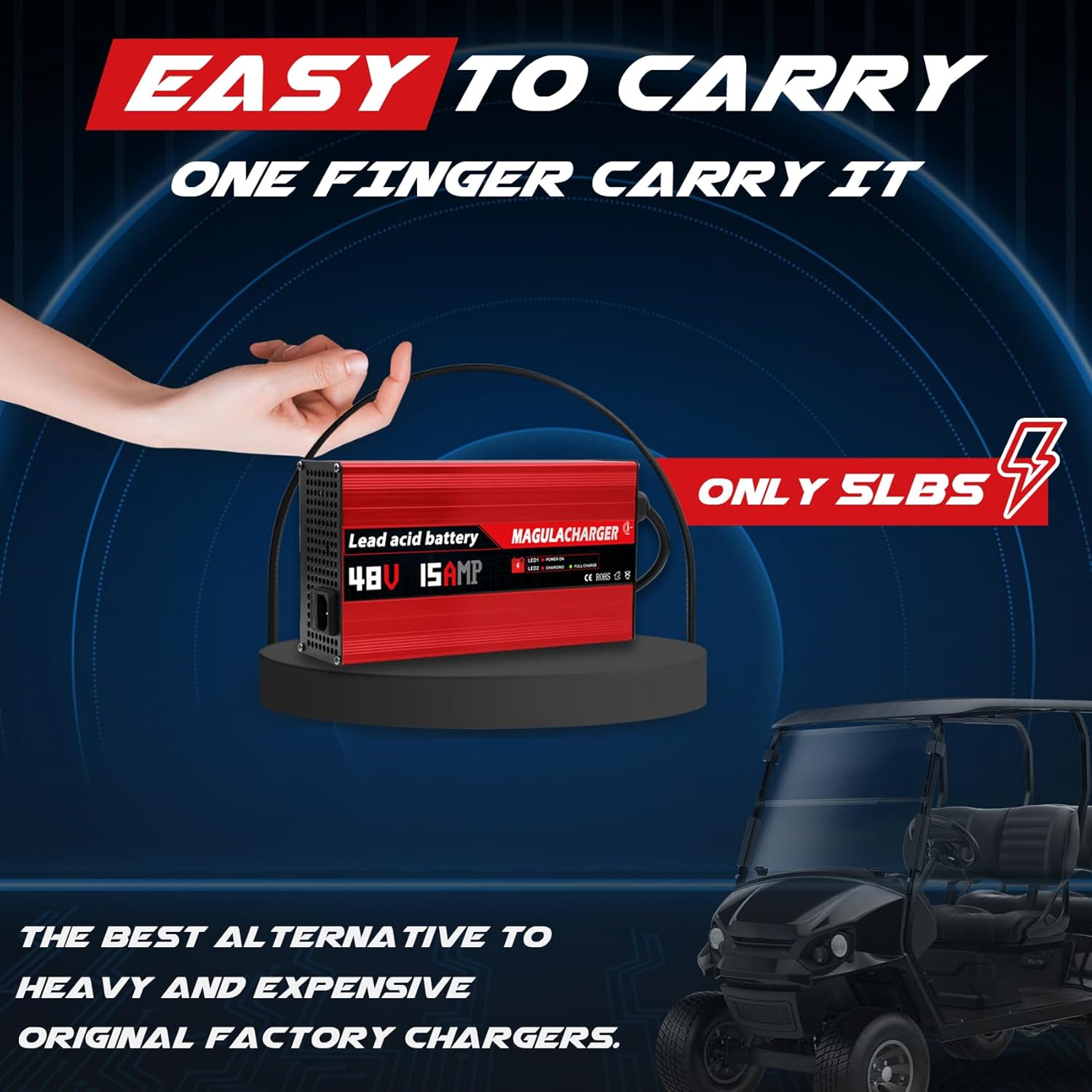 Magula 48 Volt 15 Amp Golf Cart Battery Charger for EZGO RXV&TXT 3-pin Triangular Plug,Trickle Charge,4-6 Hour Full Charge,Only 5.5Lbs,Replace EZGO Charger 48 Volt