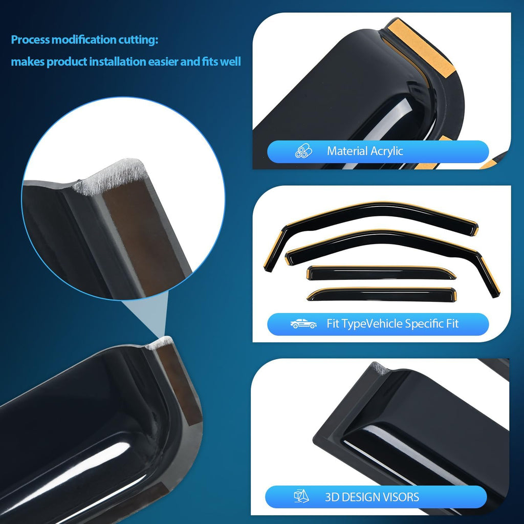 Nilight in Channel Rain Guards for Ram 1500 2009 2010 2011 2012 2013 2014 2015 2016 2017 2018 Crew Cab, 2019-2023 Ram 1500 Classic Body, Original Window Deflectors, Vent Window Visors-4PCS