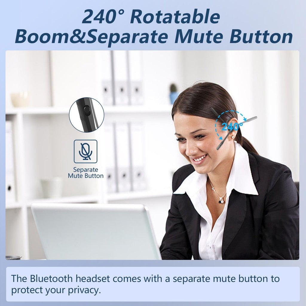 BANIGIPA Bluetooth Headset with Microphone, Open Ear Headphones with Mic, Noise Cancelling Bluetooth Headphones for Phone Computer, Wireless Headset Multipoint Connection & Mute Button for Working-16H