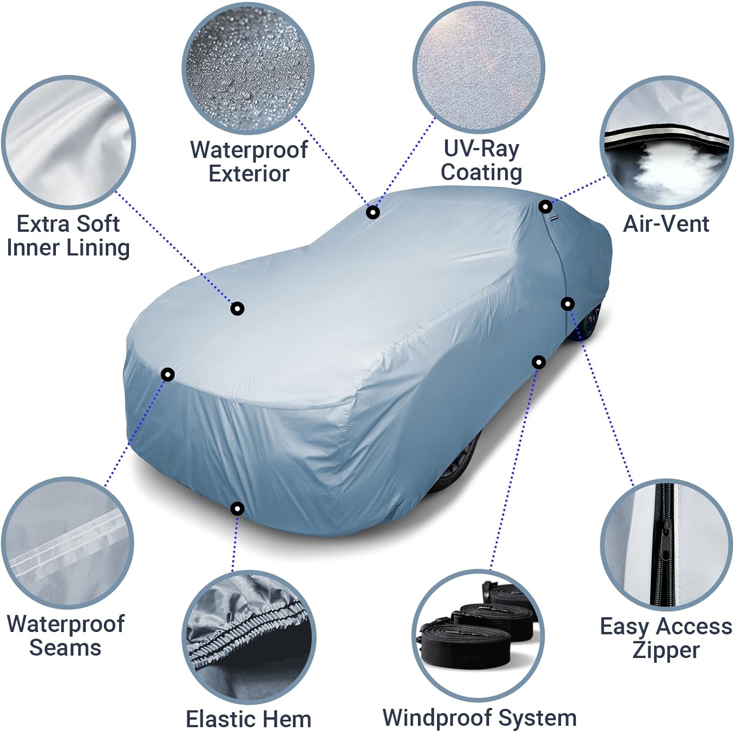 iCarCover Premium Car Cover for 1969-1973 Chevy Kingswood Heavy Duty Waterproof All-Weather Automobiles Custom Fit Indoor Outdoor UV Snow Protection Covers with Straps and Bag