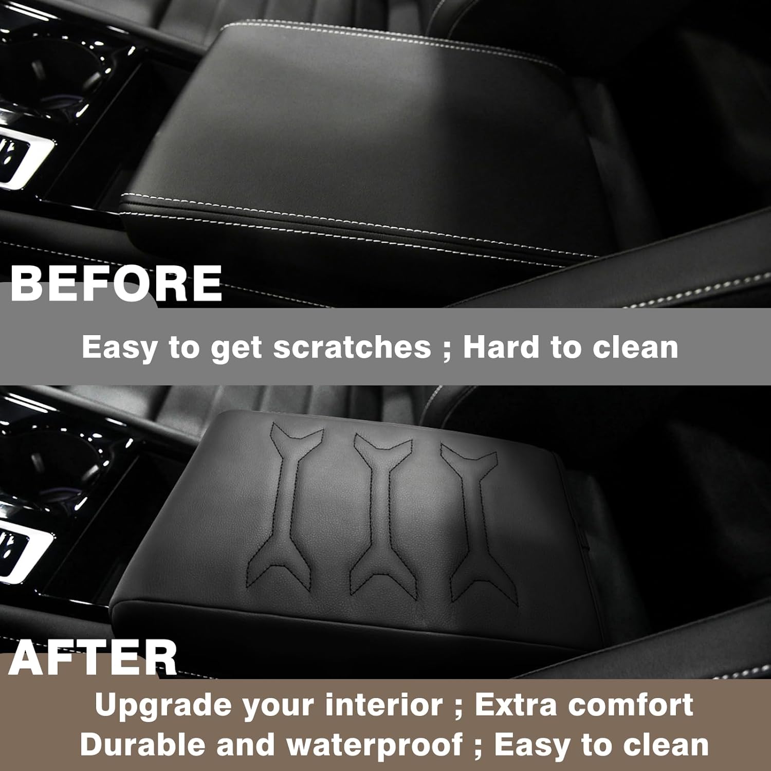 Muslogy for 2024 2025 Atlas & Cross Sport Center Console Pad Armrest Cover Protector Vegan Leather Extra Soft Armrest Box Lid Pad Compatible with Volkswagen Atlas/Cross Sport Accessories (V2_Black)