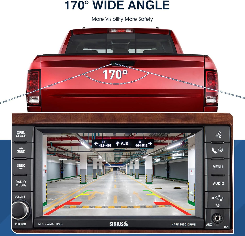 Rear View Backup Camera Fit for Dodge Ram 1500 2500 3500 2009-2012, Reversing Parking Assist Camera OE Replacement 56054041AC 56054041AA 56054041AB 56054041AD 56054041AE