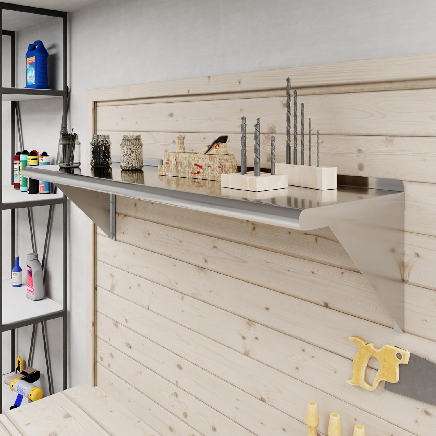 AmGood 48" Long X 14" Deep Stainless Steel Wall Shelf | NSF Certified | Appliance & Equipment Metal Shelving | Kitchen, Restaurant, Garage, Laundry, Utility Room