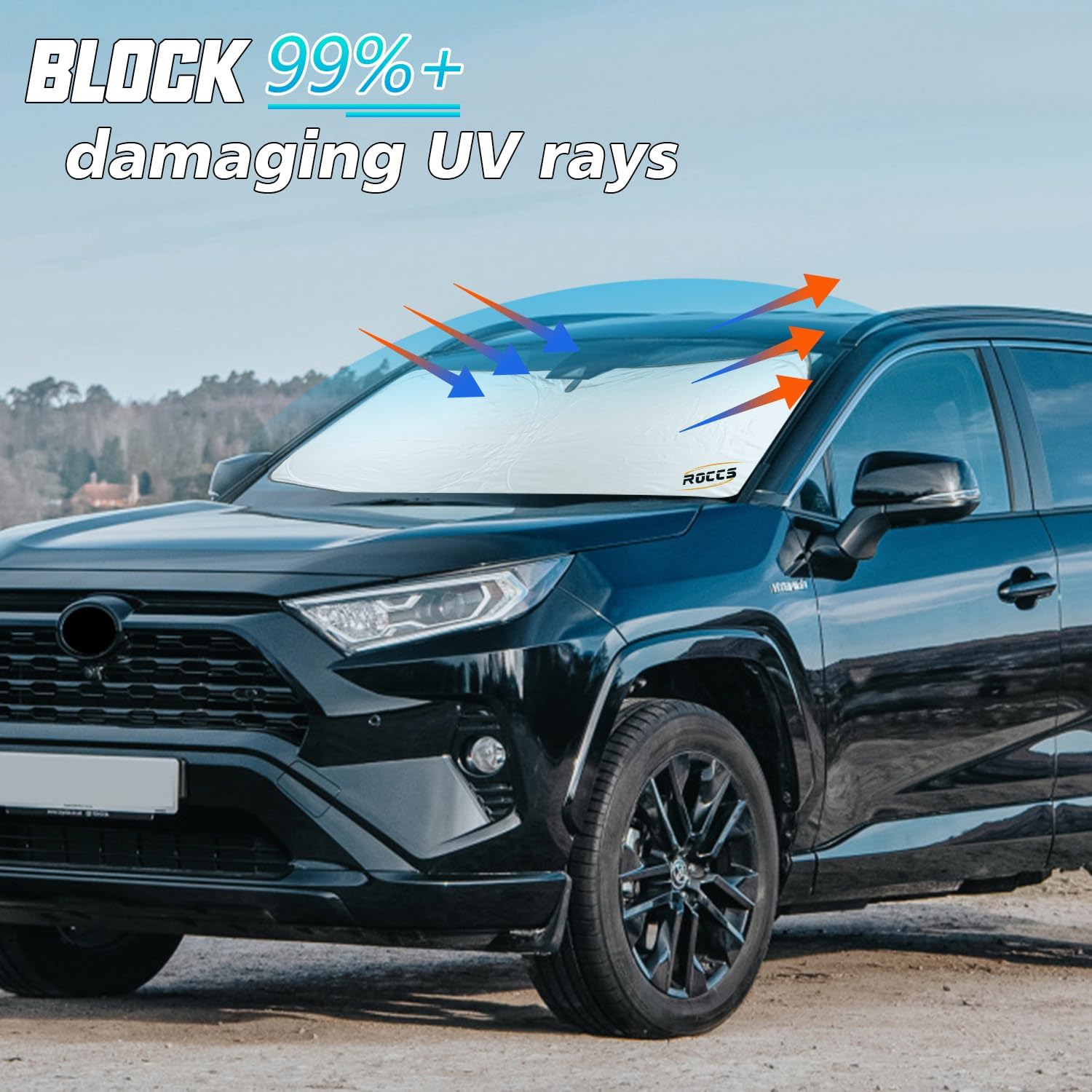 ROCCS Windshield Sun Shade fit for Toyota 4Runner 2010-2023 2024 2025,Foldable Front Window Sunshade Sun Visor Protector Blocks UV Rays Keep Your Car Cooler