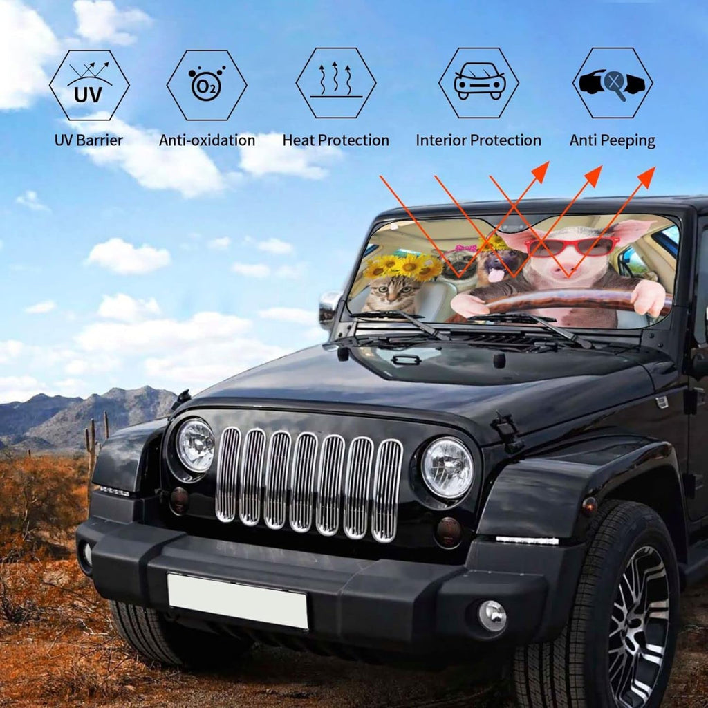 Car Windshield Sunshade Front Window Sunflower Pig Dog cat Drive Sun Visor Protector Foldable Shield Cover for Truck SUV