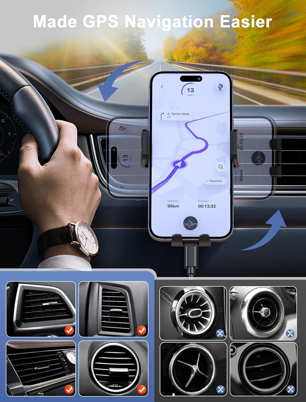 MOKPR Wireless Car Charger, Auto-Clamping Car Mount 15W/10W/7.5W Fast Charging CD Slot Air Vent Car Phone Mount Fit for iPhone 16 15/14/13/13 Pro/12 Pro Max/12 pro/12/11 Series, Samsung Galaxy Series