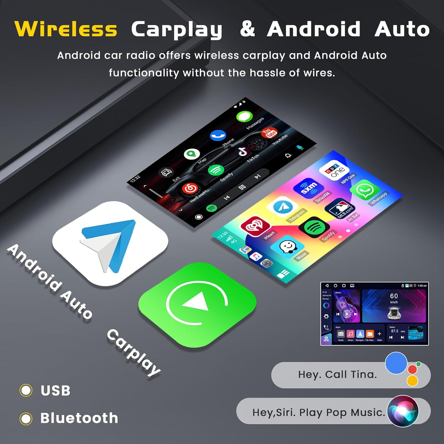 [4G+64G] Android 15 Car Stereo for Kia Cerato K3 Forte 2013-2018 with Wireless Carplay Android Auto, 9 Inch HD Touch Screen with WiFi GPS Bluetooth5.0 FM/RDS Radio 32EQ SWC Backup Camera MIC