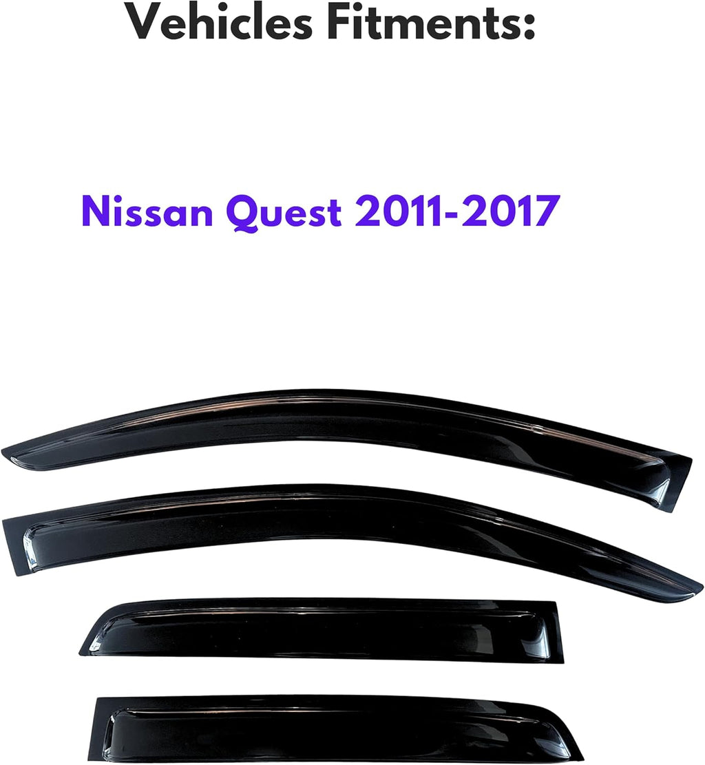 KPY Window Visor Compatible with Nissan Quest 2011-2017, 4PC Rain Guard Side Window Vent Deflectors Tape-On Style, 2011 2012 2013 2014 2015 2016 2017