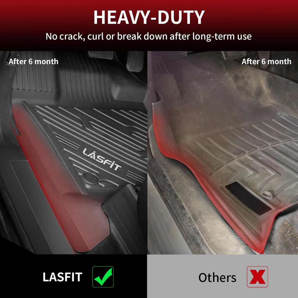 LASFIT Floor Mats for Ford F250 F350 F450 2017-2026 Crew Cab Front Bucket Seat | Rear W/Fold-Flat Storage Carpet Floor Super Duty All Weather Protector TPE Car Floor Liner, 1st & 2nd Row, 3pcs Black
