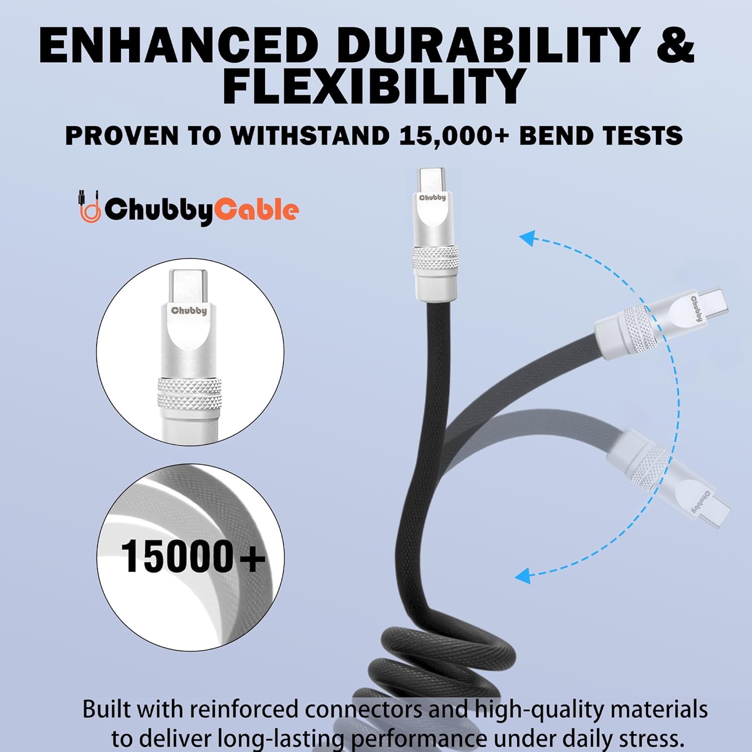 chubbycable Curly Chubby - Retractable Fast Charging Cable 240W Coiled Charger Cord for Car Durable USB-C Cable for Phones, Tablets and More, Green, Type-C to Type-C, 1.3FT-2.3FT