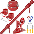 ZMTECH Flag Pole - Upgraded Bracket, 6 FT Stainless Steel Flag Poles for Outside House, Residential or Commerical, Tangle Free Flag Pole Kit for American Flag (Without Flag, Red)