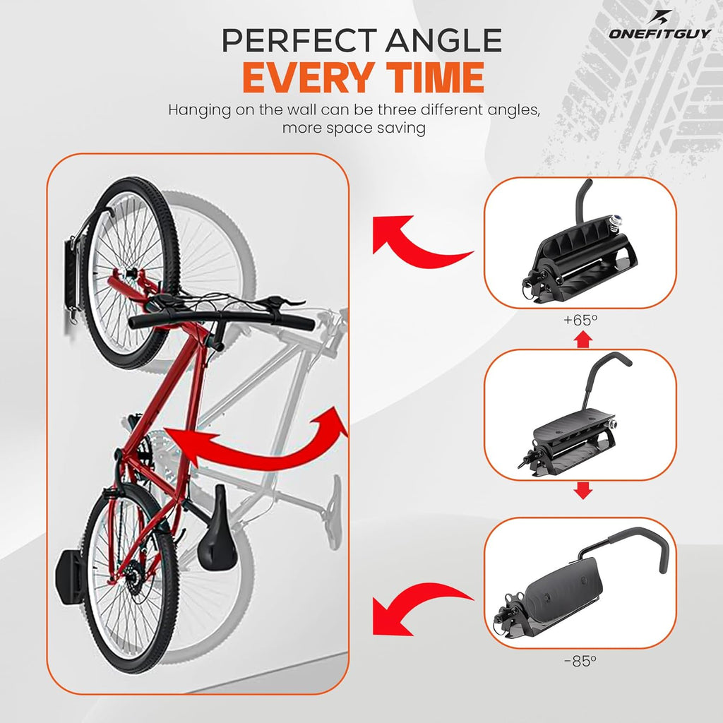 Swivel Bike Wall Mount, Bike Rack Garage, 150° Rotating & Space Saving Vertical Bike Hangers for Storage, Sturdy Bike Stand Holds Up to 66lbs, Easy to Install, 2 Pack