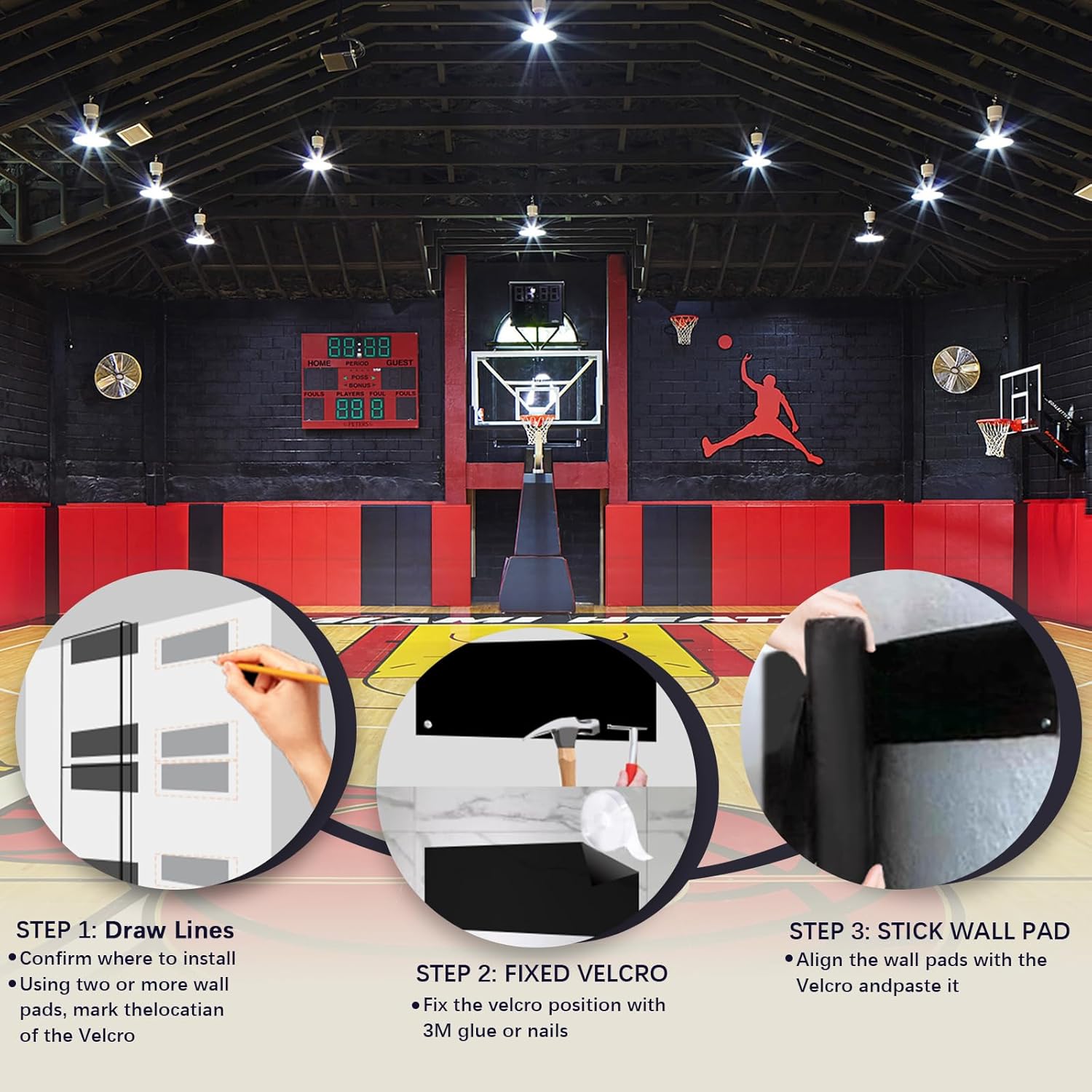 PROGOAL 60"/72" High Gym Wall Padding 2"/4" Thick Foam Basketball Court Wall Mount Protector for Garage Taekwondo Babyroom - Durable Waterproof Anti-Cushion