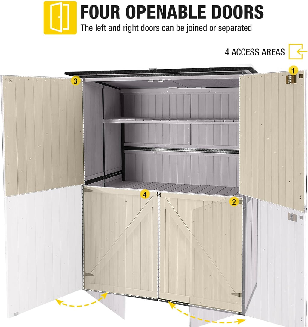 Aivituvin Outdoor Storage Shed Upgraded with Strong Metal Frame Garden Tool Shed Storage House Cabinet with Adjustable Shelfs and Wooden Floor 4.6 x 2.42FT (Off-White)