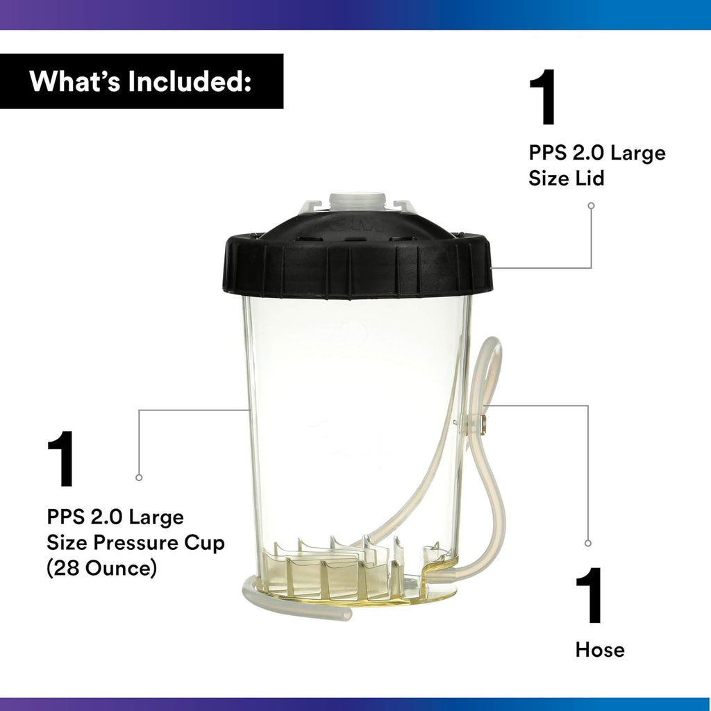 3M PPS 2.0 H/O Pressure Cup with Air Hose, 26124, Large, 28 Ounces, Use with 3M Accuspray HGP Spray Gun for Thick High-Viscosity Latex Paints, Varnishes, Coatings and Primers, 1 Pack