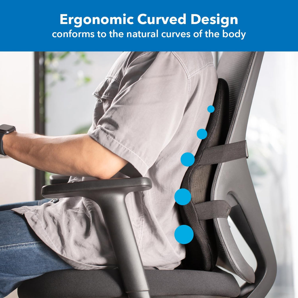Mount-It! Office Chair Cushion, Lumbar Support Pillow for Office Chair, Back Support Pillow for Desk Chair, Gaming, Home or Car with Memory Foam Filling, Relief Back Pain Improve Posture, Black Large