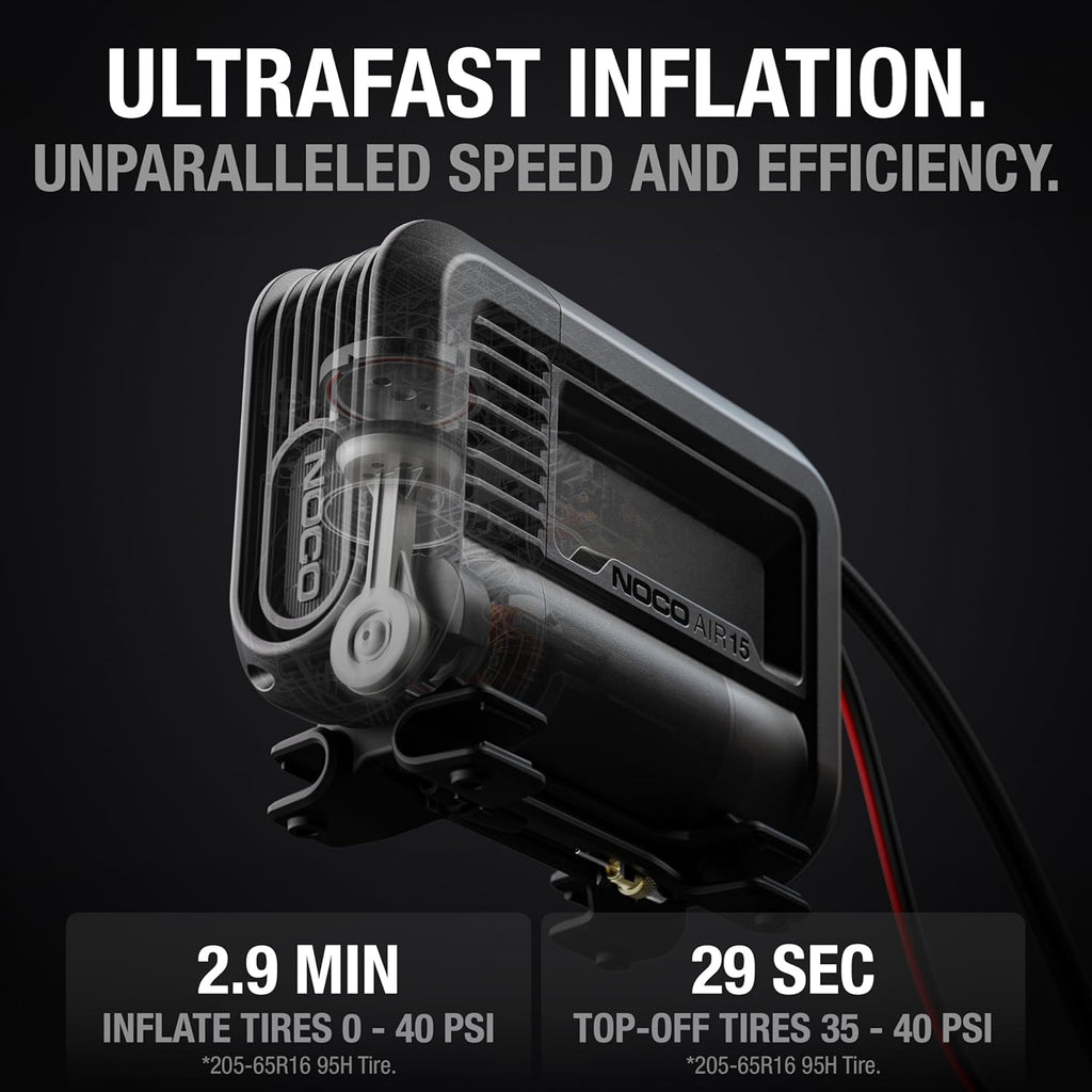 NOCO AIR15: UltraFast 15A Tire Inflator - 12V Portable Air Compressor Pump, 80 PSI Max – 44 SLPM Airflow Inflates 0–40 PSI in 2.9 Minutes – Digital Gauge + Auto-Shutoff
