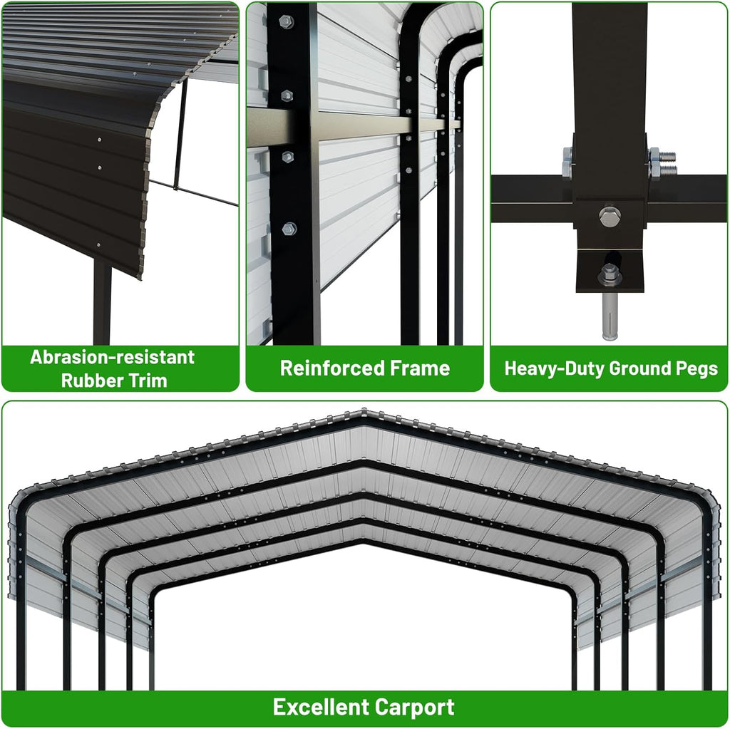 13 x 20 FT Metal Carport with Heavy Duty Galvanized Steel Roof & Durable Frame, Metal Car Garage, Sturdy Canopy Shelter for Car, Truck, Pickup, SUV, Tractor, and Boat