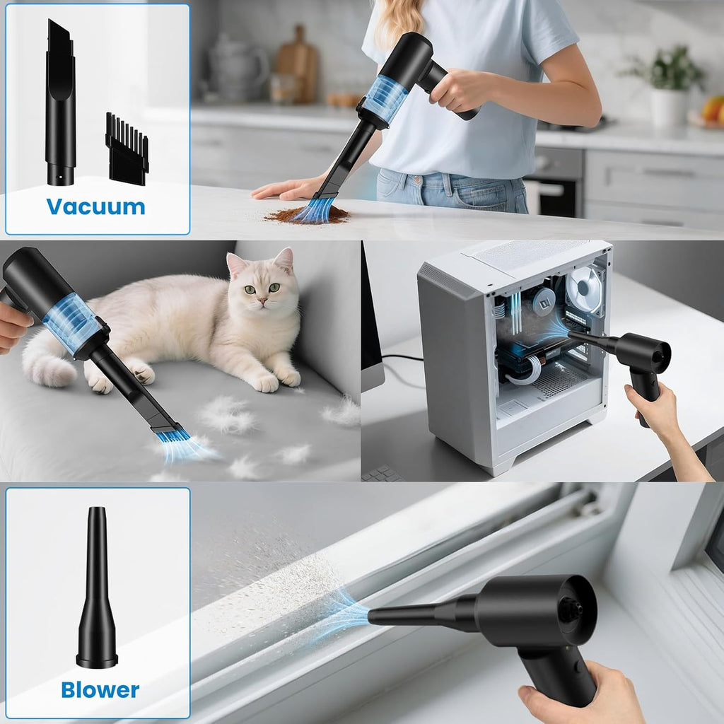 90° Foldable Car Vacuum Portable Cordless 16000PA, 4-in-1 Mini Vacuum Cleaner with Brushless Motor, Handheld Vacuum Cordless Blower/Pump for Car, Home,Office