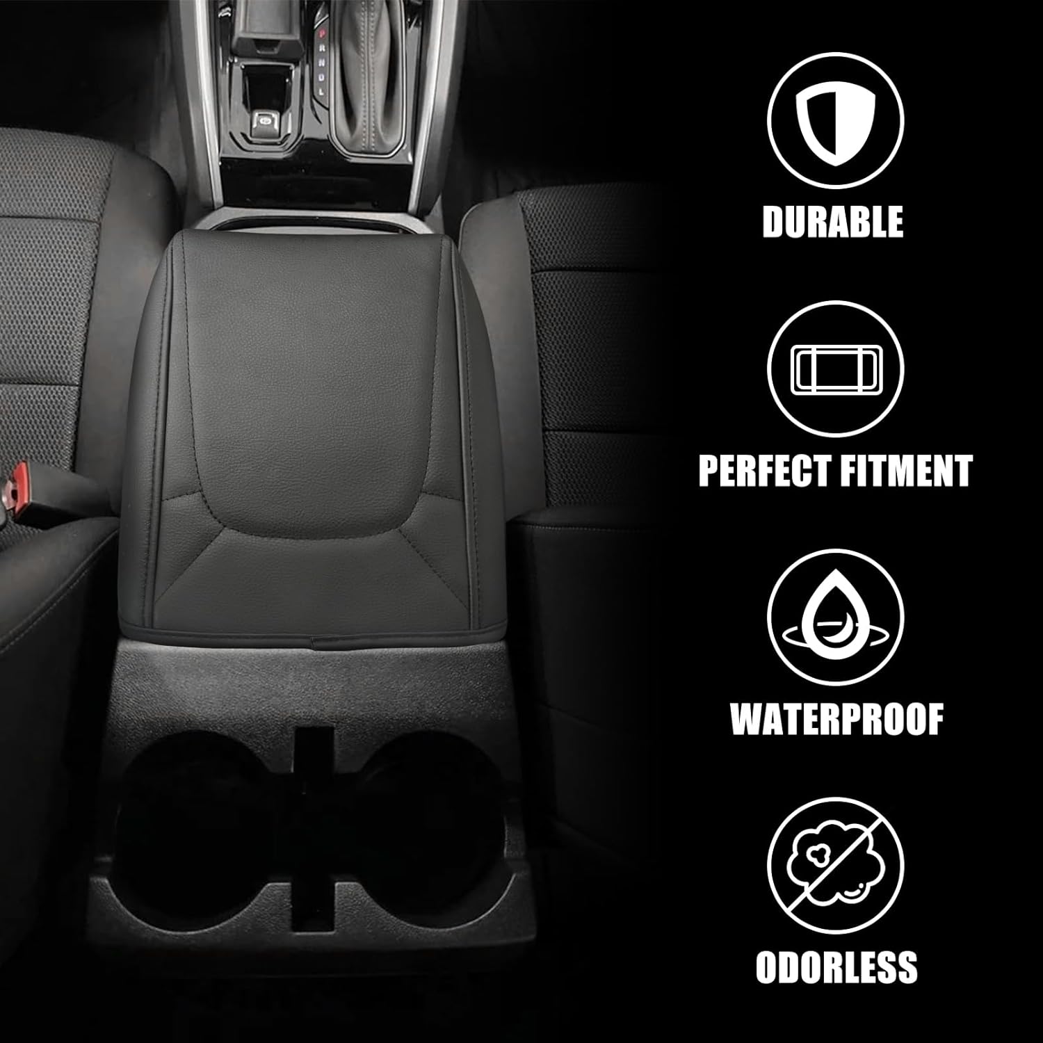Muslogy Center Console Armrest Cover Compatible with Chevy Colorado/GMC Canyon 2023 2024 2025 ZR2 Z71 Trail Boss LT WT Elevation AT4 Denali AT4X Accessories Regular Thick(Black Stitching)