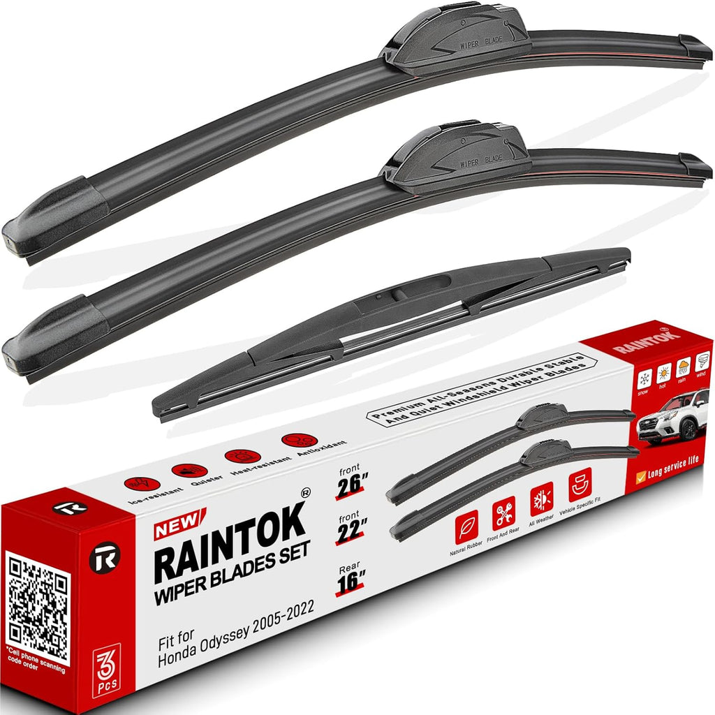 Windshield Wiper Blade Set Replacement for 2005-2022 Honda Odyssey Original Equipment Replacement Front Rear Wiper Blades-26"/22"/16" (Set of 3) U/J Hook