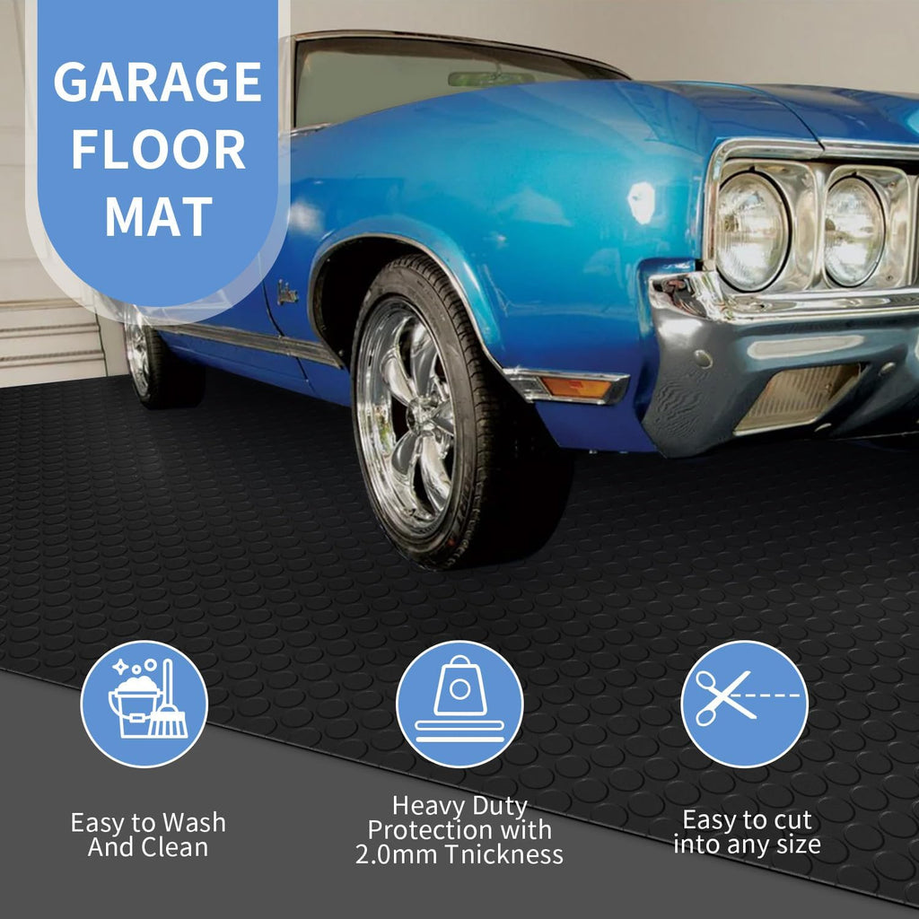 Premium Garage Floor Mat, Commercial Grade Heavy Duty Parking Mat for Garage Floor, Golf Cart Parking, Water/Stain Resistant Floor Runner (Black Coin, 2 Rolls x 4 x 6.5 Feet)
