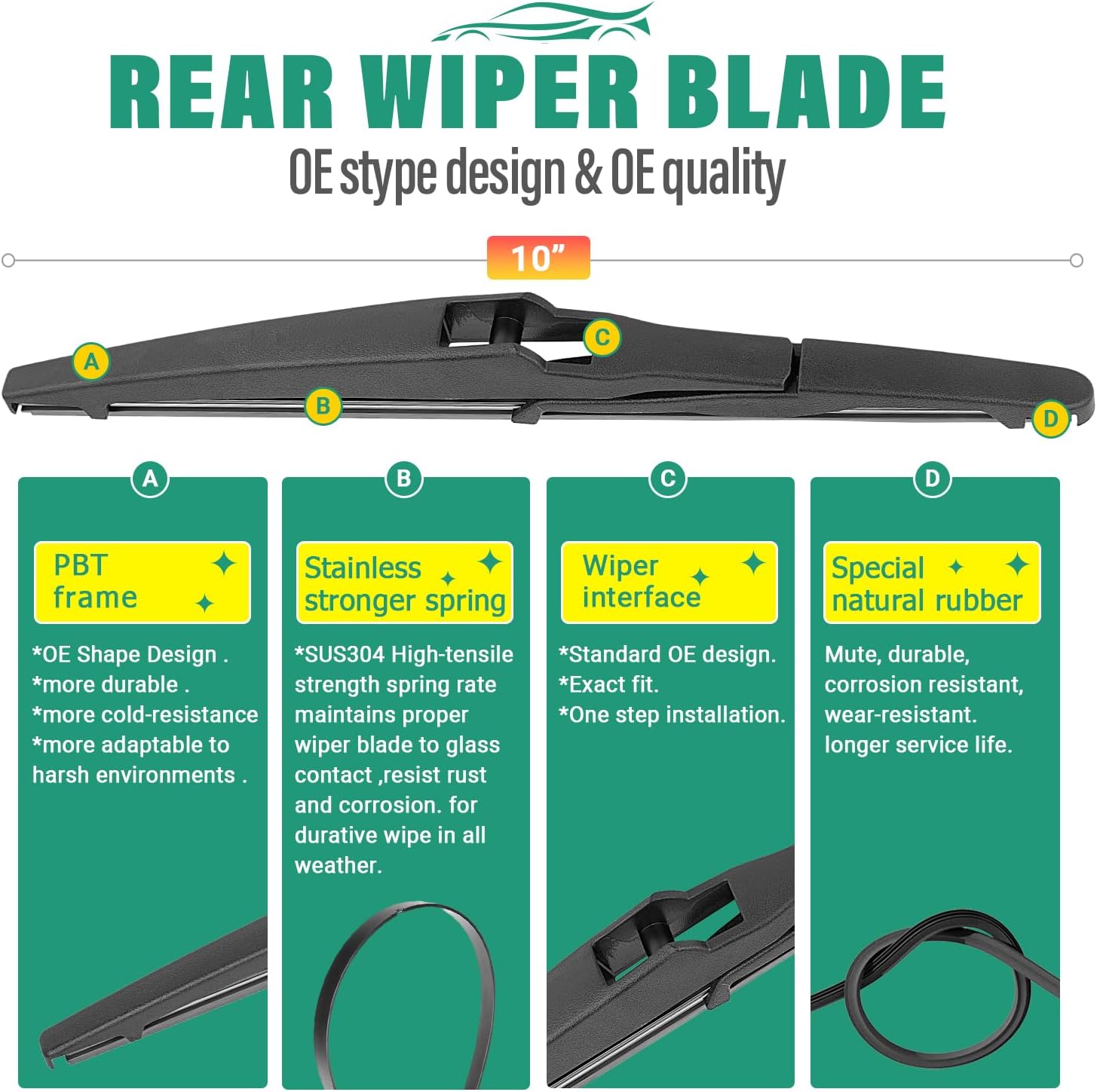 24" 18" 10" Windshield Wiper Blades Replacement for Jeep Compass 2018 2019 2020 2021 2022 Premium All Weather Front Rear Wipers Set - OEM Quality (Pack of 3)