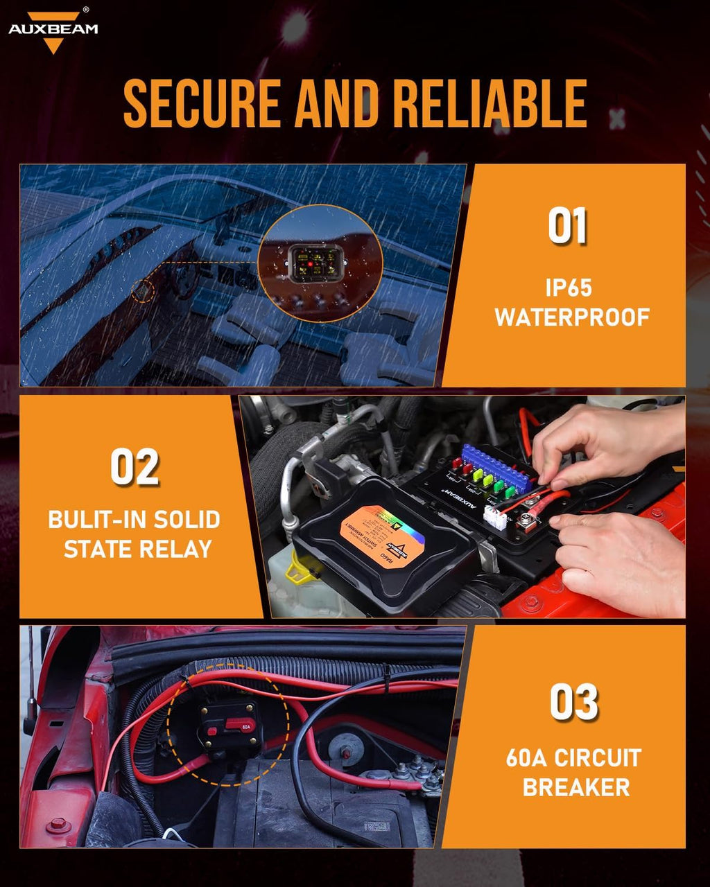 Auxbeam 6 Gang Switch Panel RA60 Toggle Momentary Pulsed RGB Dimmable Switch Panel Multifunction Switch Panel Built in Solid State Relay Marine Control Panel Waterproof for Car Boat, 2 Years Warranty