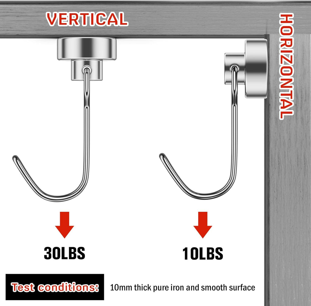 FINDMAG Magnetic Hooks, 30lbs+ Magnet Hooks 2025 Cruise Ship Essentials, Strong Magnetic Hooks for Fridge, Magnetic Hanger for Garage, Whiteboard, Office Supplies, Kitchen Organization, 10 Pack