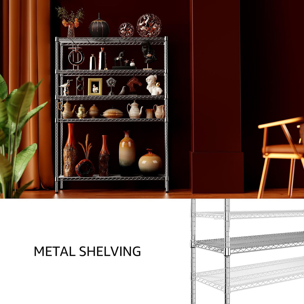 IZEUK 3300 LBS Garage Shelving Wide Storage Shelves 5 Tier Metal Shelves Heavy Duty Adjustable Utility Shelf Rack Chrome 17.7" D x 59.1" W x 70.4" H