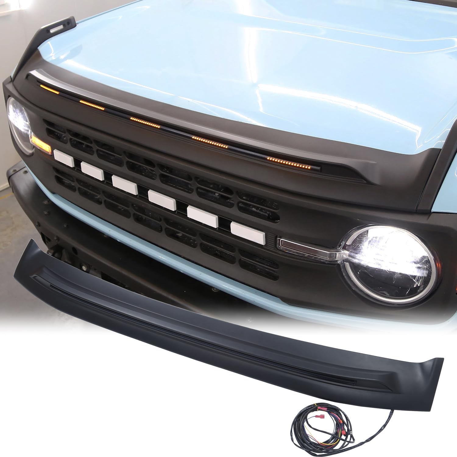 Bug Shield Hood Deflector with Light for Ford Bronco 2021-2024 2/4 Door Amber Light Bug Deflector Hood Protector
