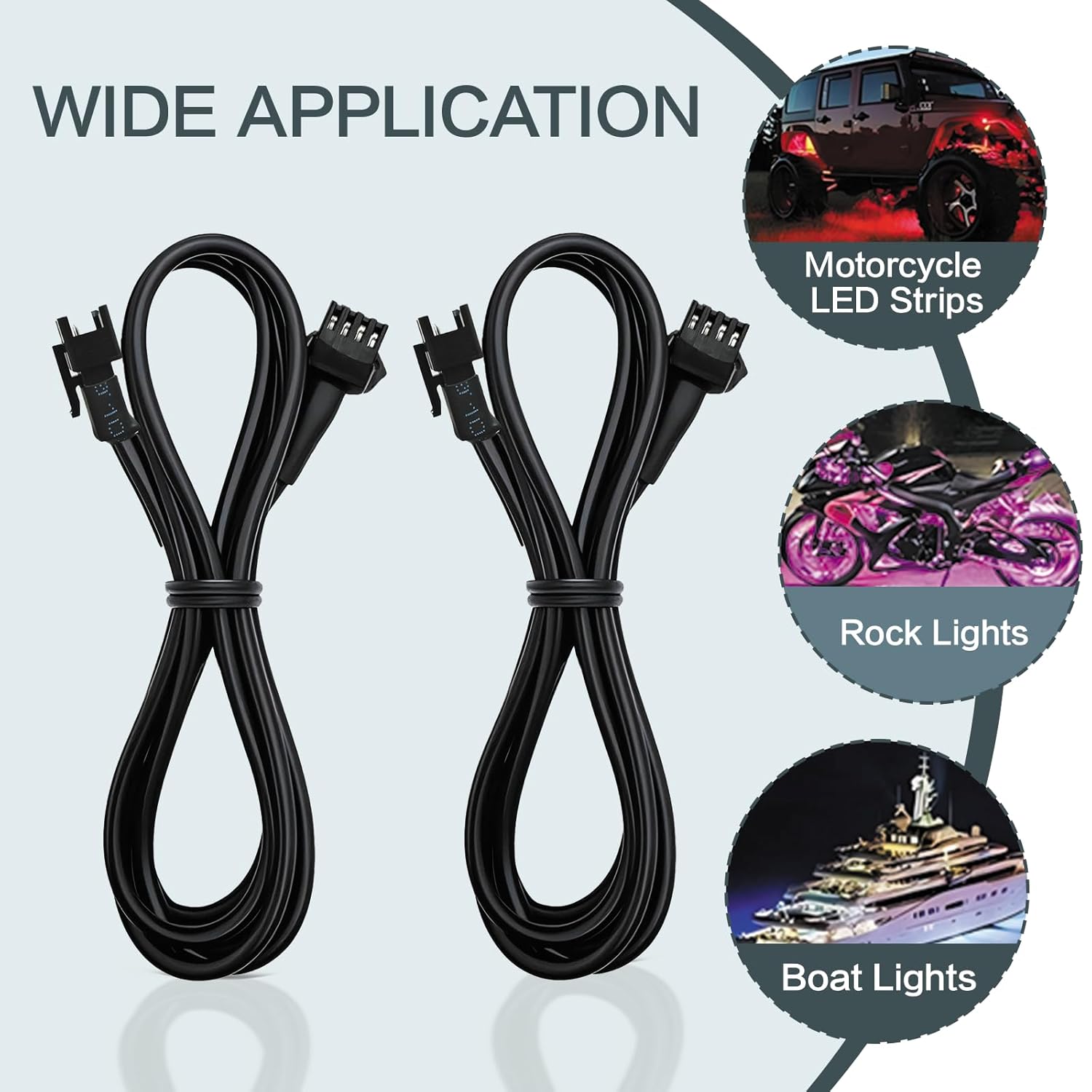 8 Pcs 4 Pin RGB Extension Cable RGB Wire for Motorcycle LED Light Underglow Kit, Compatible with ATV Car Trucks Rock Lights & Neon Strips (60 Inch)