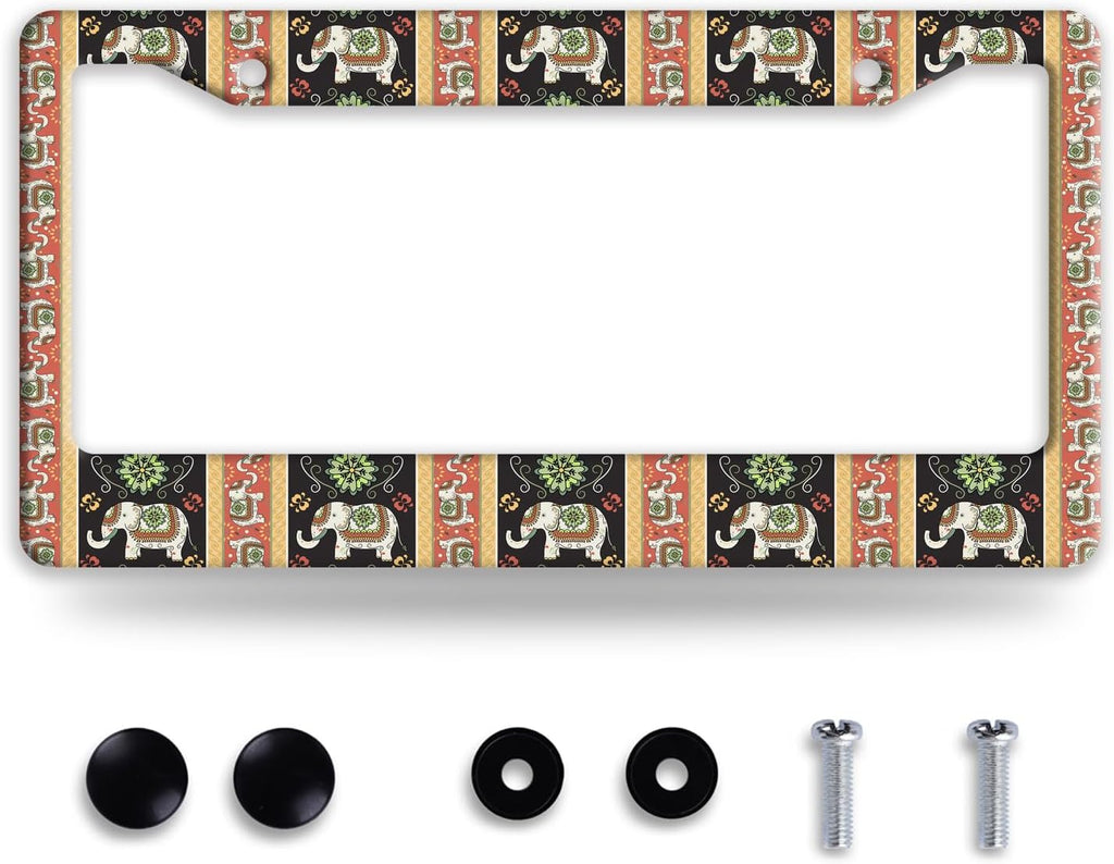 Tribal Elephant License Plate Frame Boho Animal License Plate Frames Funny Auto Accessories Bracket Stainless Steel License Plate Holder 6x12 Inch