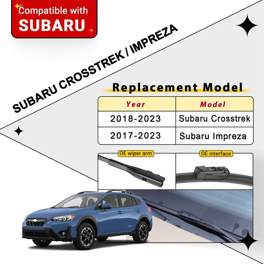 Windshield Wiper Blades Replacement for Subaru Crosstrek Impreza 2017 2018 2019 2020 2021 2022 2023 Original Factory Quality Front Rear Wipers Blade Set for My Car - 26" 16" 12" (Pack of 3)