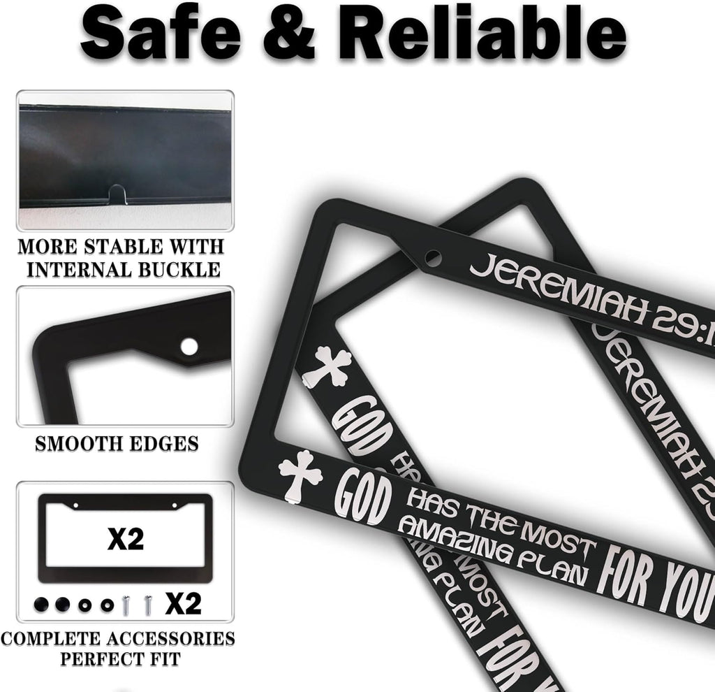 Plate Cover for Car Black and White License Plate Frames Jeremiah 29:11 God Has The Most Amazing Plan for You Aluminum Metal Car Accessory 2 Pack with Screw Covers Set