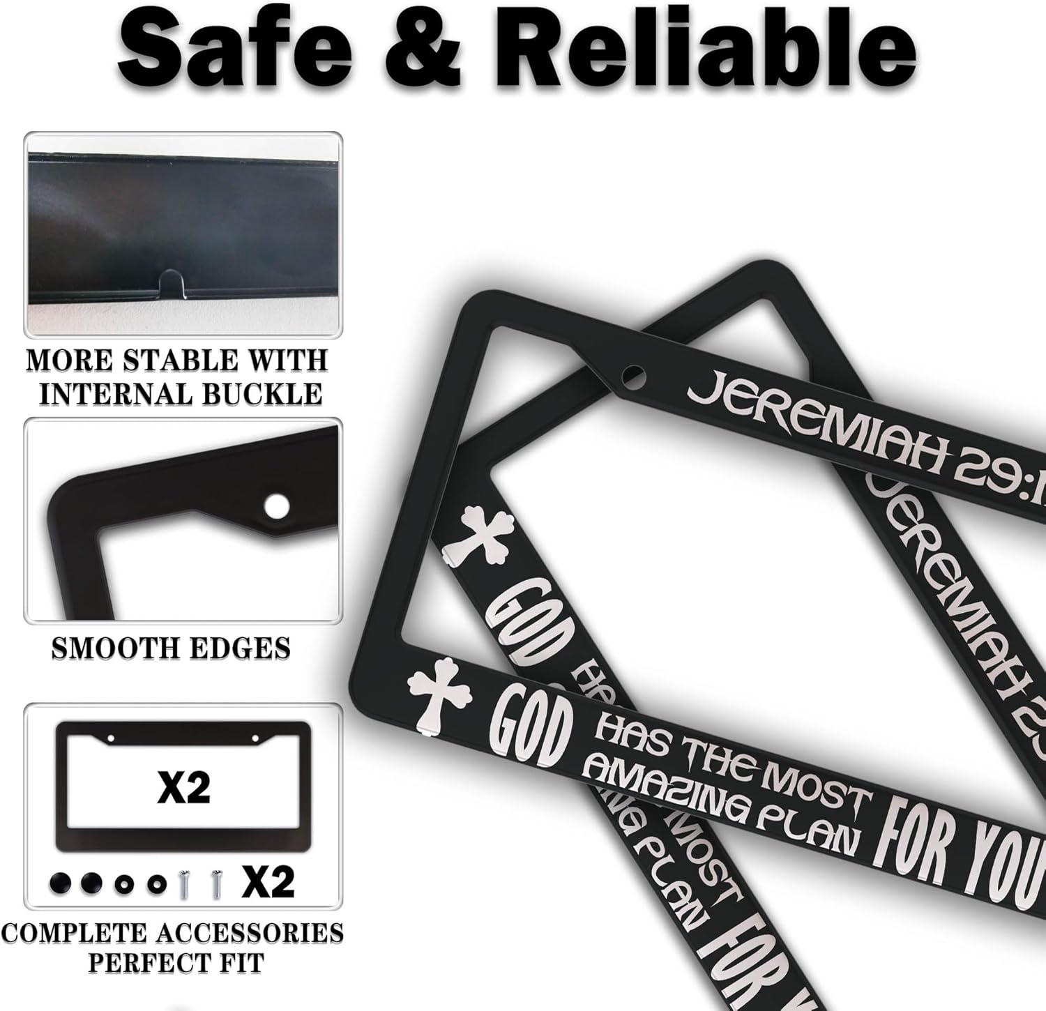 Plate Cover for Car Black and White License Plate Frames Jeremiah 29:11 God Has The Most Amazing Plan for You Aluminum Metal Car Accessory 2 Pack with Screw Covers Set