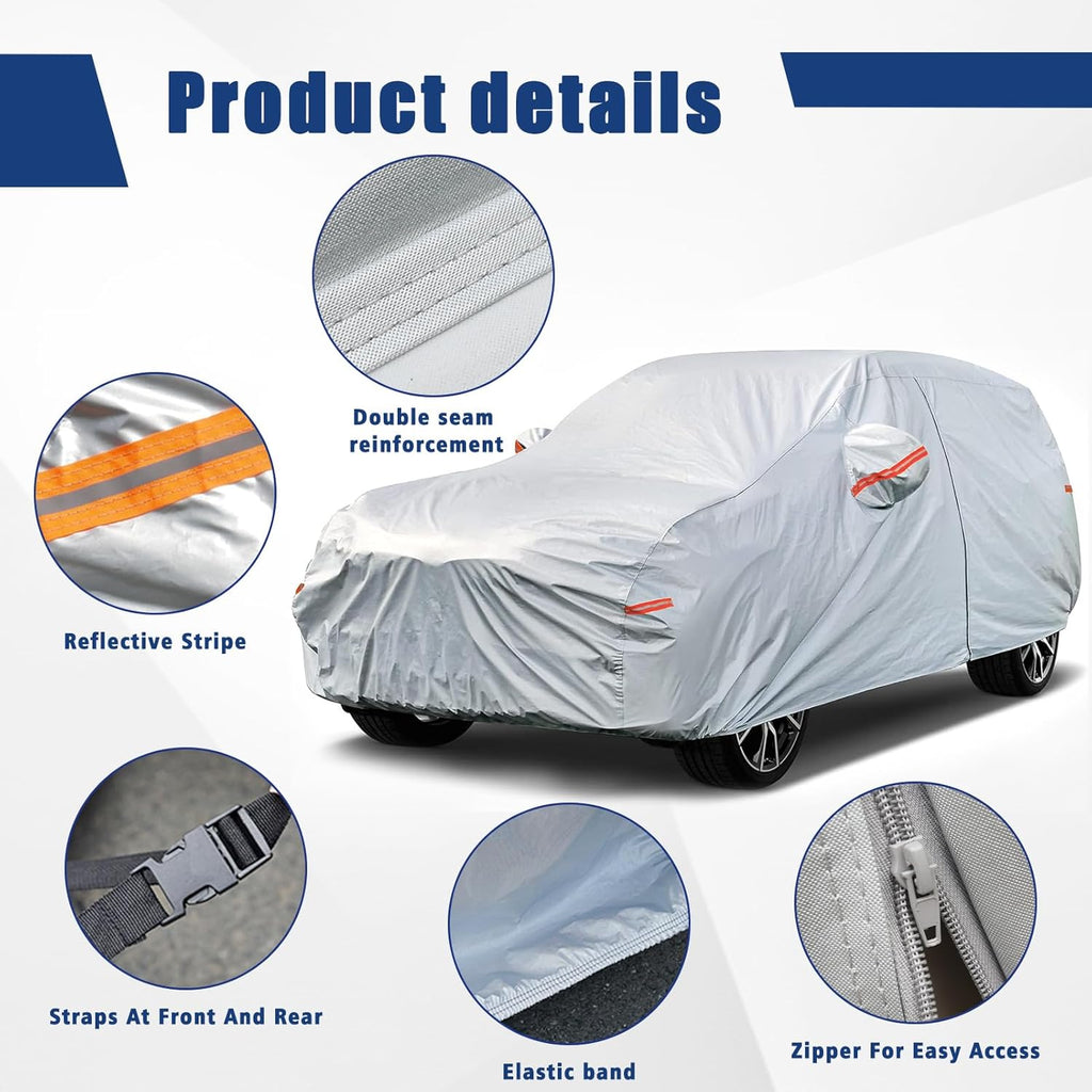 Kayme 6 Layers SUV Car Cover Custom Fit for VW Volkswagen Atlas (2017-2025) Waterproof All Weather for Automobiles, Outdoor Full Cover Rain Sun UV Protection.Silver