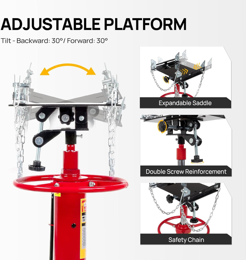 TUFFIOM Transmission Jack, 1100 lbs 1/2Ton Hydraulic 2-Stage High Lift Vertical Telescoping Floor Jack Stand, 34" to 68" Lifting Range, w/Pedal, 360° Swivel Wheels, Garage/Shop Lift Hoist, Red