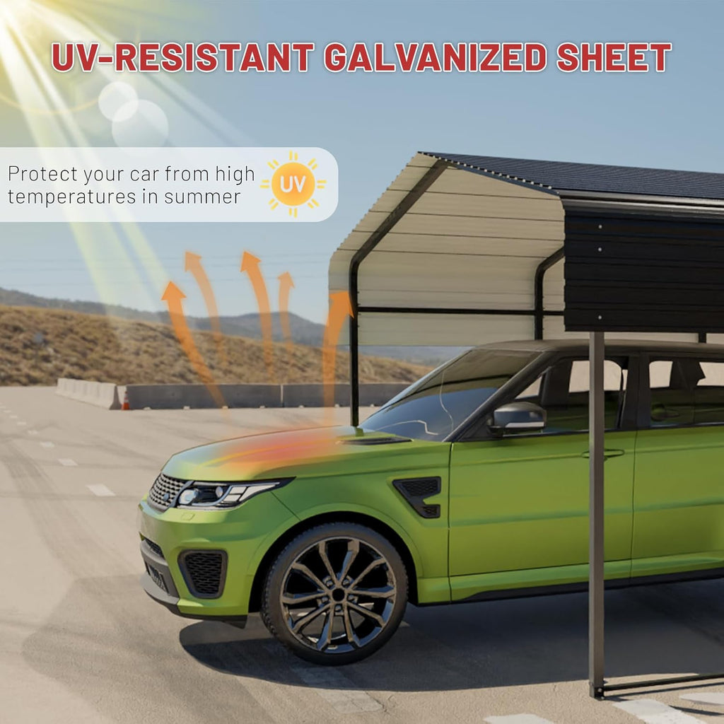 Metal Carport 10 x 15 FT with Heavy Duty Frame & Galvanized Steel Roof, Metal Car Garage, Sturdy Canopy Shelter for Car, Truck, Pickup, SUV, Tractor, and Boat