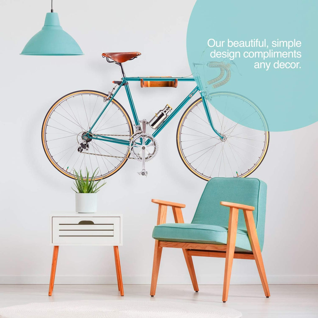 WOKK Wooden Bike Wall Mount - Horizontal Bicycle Wall mount for Home or Garage, Wall Bike Rack for apartment, Your Elegant Indoor Bike Storage