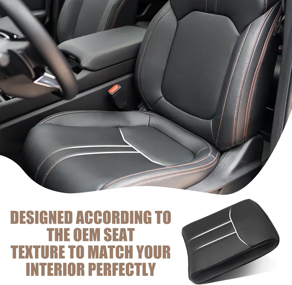 Muslogy Center Console Cover Compatible with Honda Pilot 2023 2024 2025, 2024-2026 Ridgeline/Passport Accessories Armrest Pad Lid Cushion Console Protector Vegan Leather Extra Soft(Black/White Trim)