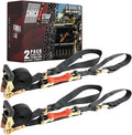 Ratchet Strap, 7’ x 1.5" Shock Absorbing Heavy Duty Tie Downs for Cargo, 1,000 LB WLL / 3,000 LB Break Strength, 2-Pack